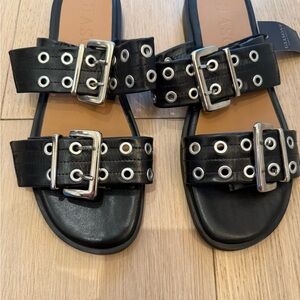 Elegant Black Double Buckle Sandals